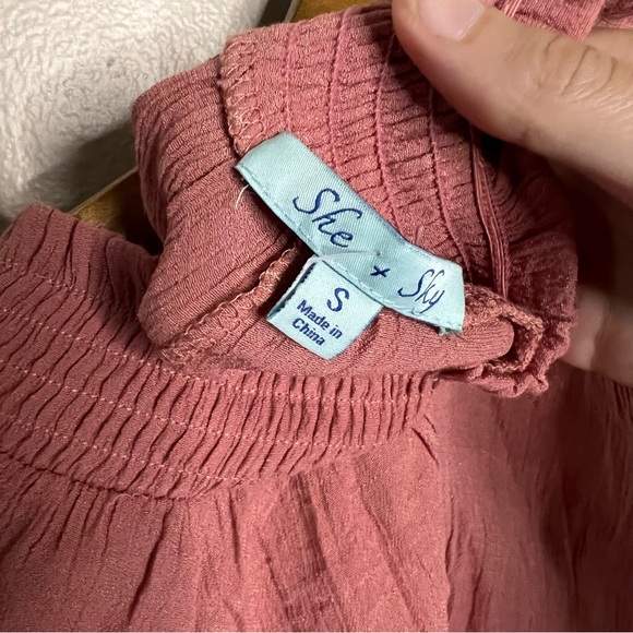 Boho Rose Pink Peasant Blouse She + Sky S Eyelet Cutouts Oversized Crepe Finish - Picture 8 of 9